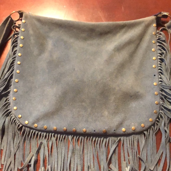 Blue suede cross body bag - Picture 4 of 5